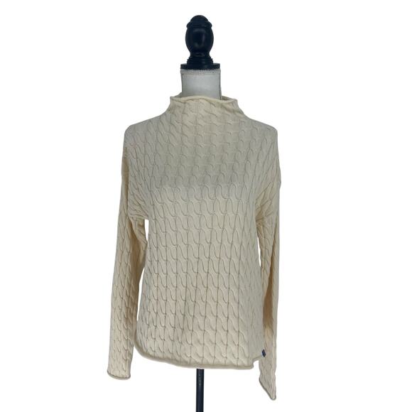 KULE The Mirabelle Cream Mock Neck Cable Knit Cotton Sweater Size Medium - Picture 2 of 13